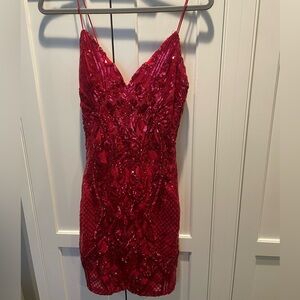 B Darlin Strapless Ruby Sequin Dress